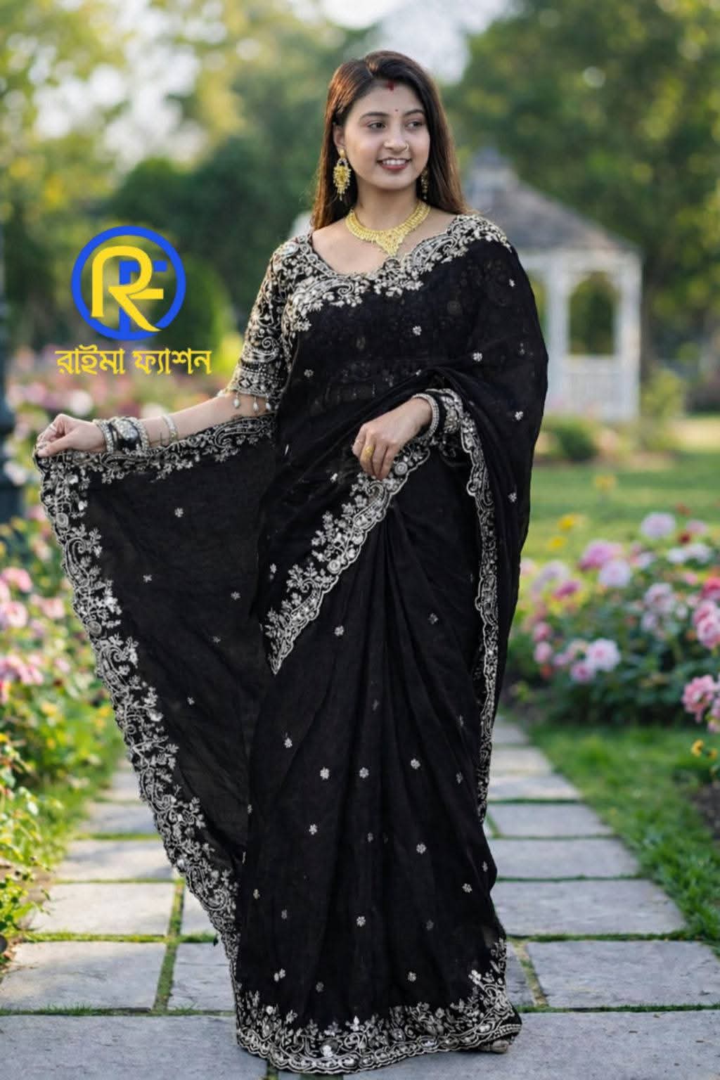প্রিমিয়াম কোয়ালিটি ইন্ডিয়ান জিমিচু শাড়ি রেডি ব্লাউজ পাচ্ছেন সাথে