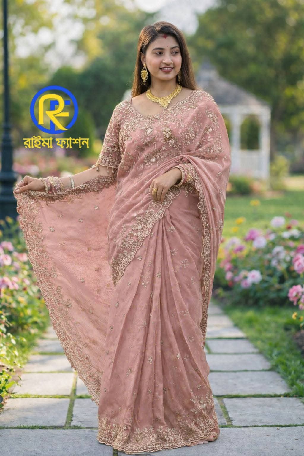 প্রিমিয়াম কোয়ালিটি ইন্ডিয়ান জিমিচু শাড়ি রেডি ব্লাউজ পাচ্ছেন সাথে
